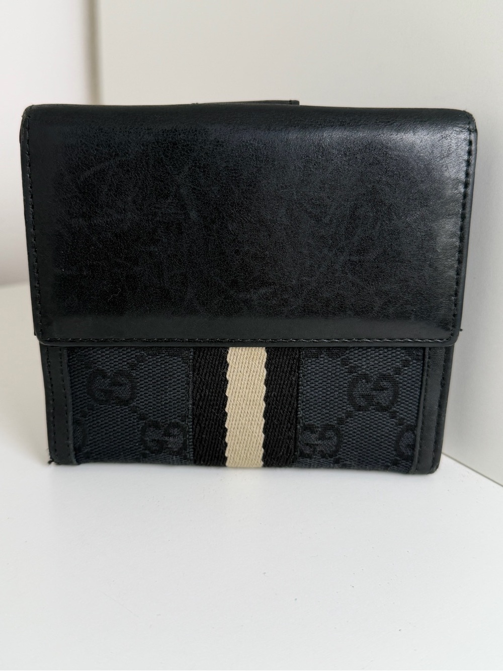 AUTHENTIC GUCCI BLACK GG CANVAS WEB COMPACT WALLET - Picture 7 of 13
